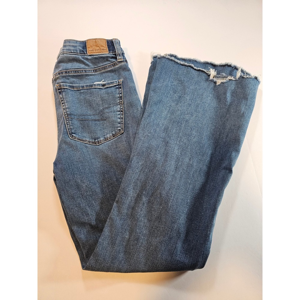 American Eagle Flare Jeans Womens 4 Blue Distressed Super High Rise - Picture 5 of 9